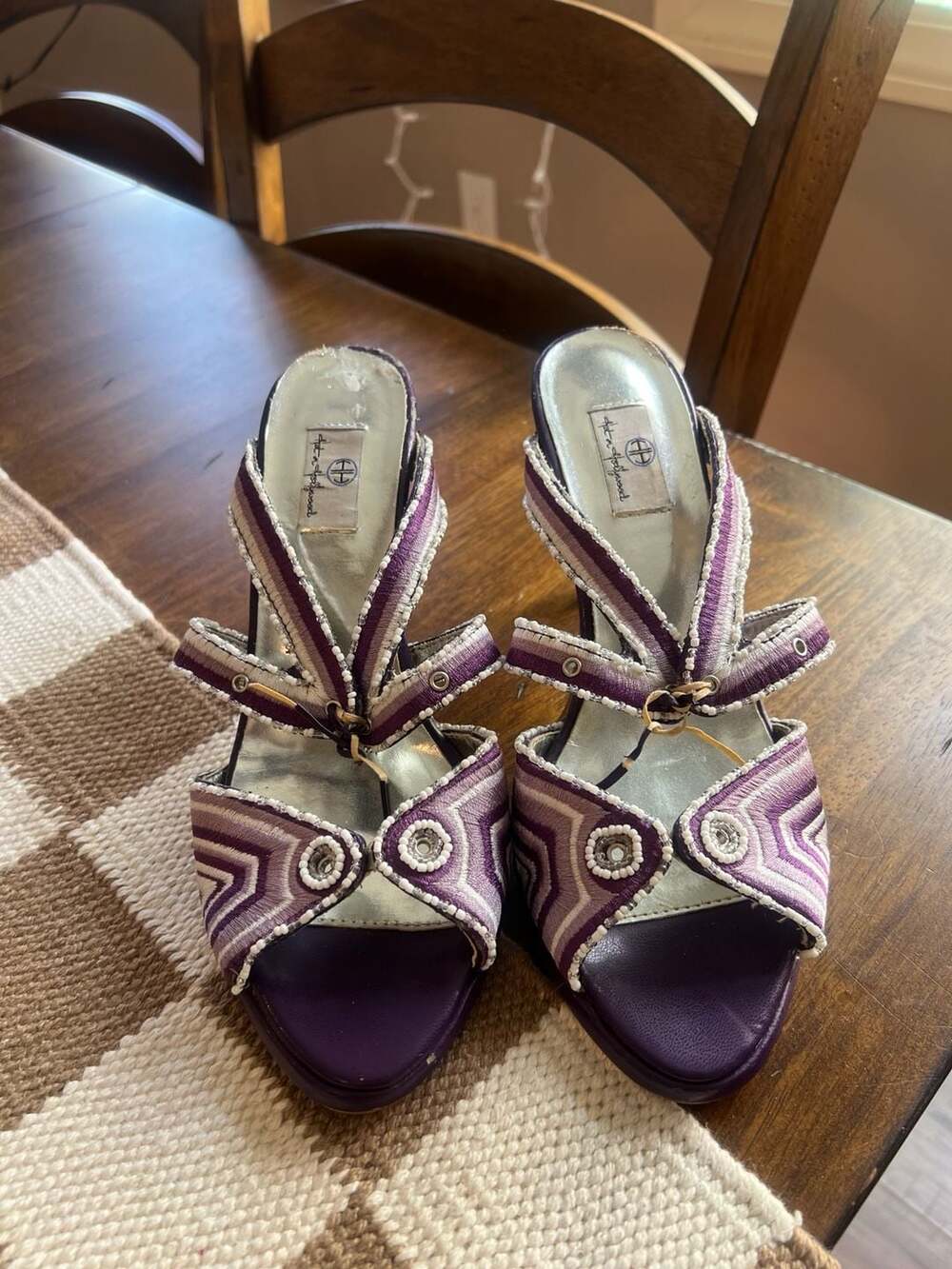 Hot In Hollywood Purple Striped Embellished Heeled Sandals